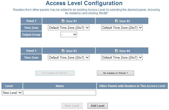 2.5 Configuring Access Levels Every card is assigned an access level. The access level specifies the time zone, or time schedule, during which the card holder can be granted access at a specific door.