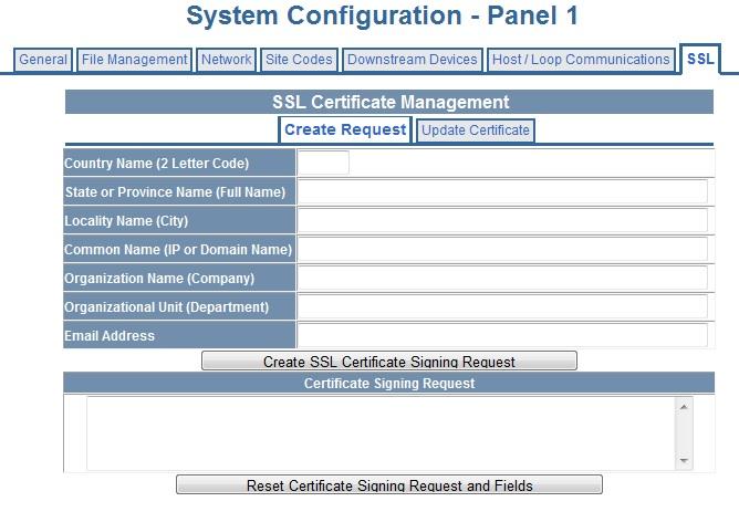 Enter the Certificate Information into the Create Request Form, then Click Create SSL