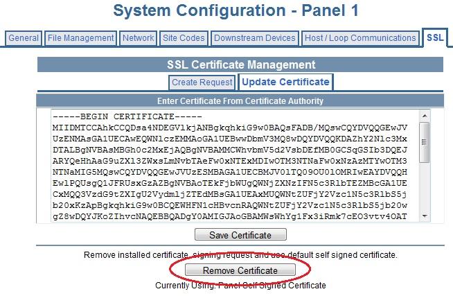2.10.3 Removing a CA Provided SSL Certificate From the SSL Certificate Management screen: Click the Remove Certificate button.