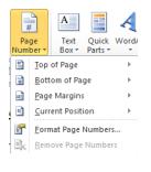 10 Inserting Page Numbers 2. From the Header & Footer group, select Page Number. 3. Select one of the available options: a. Top of Page b. Bottom of Page c. Page Margins (sides of the page) d.
