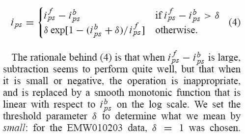Data Normalisation Transformation to near normality Lin-Log Transformation x ( δ ) log2 ( x) x δ 1 = x log ( δ) 1+ x< δ 2 δ x = background corrected = Fg - Bg Data Normalisation Transformation to