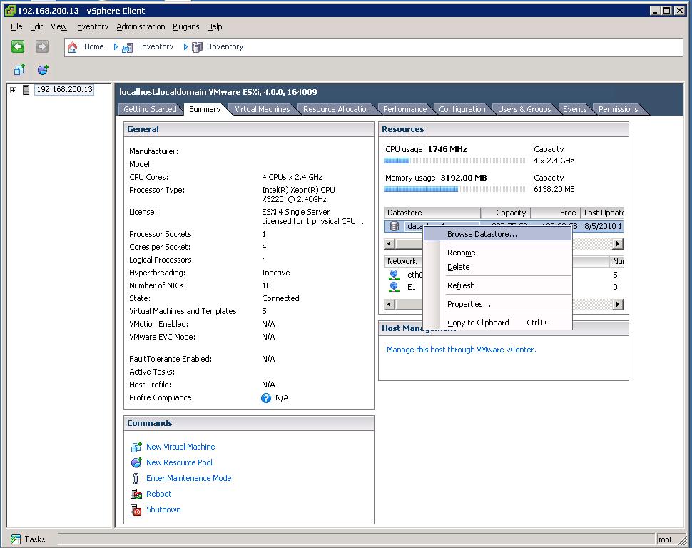 Within the vsphere client, navigate to the summary tab and right click