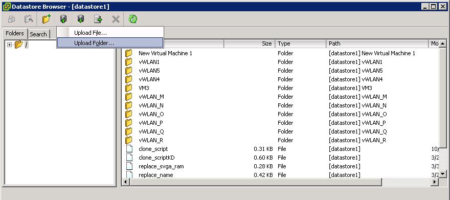 Select Upload folder and browse to where you have uncompressed your vwlan virtual appliance on your local computer