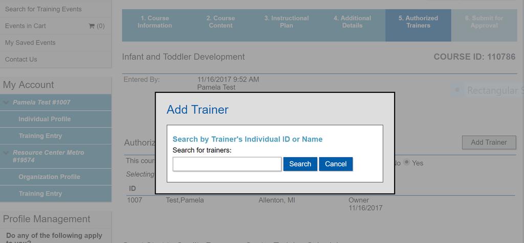 Add Authorized Trainer 1.