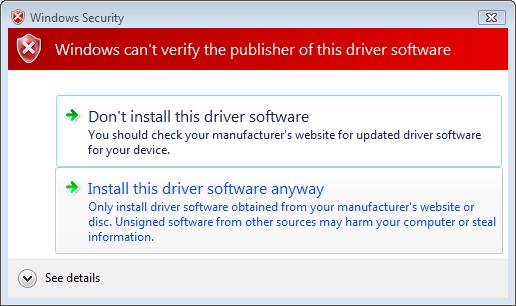 4. On the screen above, click "Next" to start the installation. If using Windows Vista, you may see a warning screen. If you do see this screen, please click "Install this driver software anyway" 5.