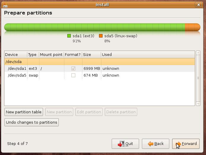Select the Format check box of the partition
