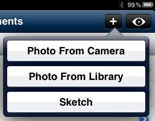 Uploading a Photo from the Camera To upload a photo from the ipad camera: 1. Tap the icon and choose either Photo From Camera or Photo From Library from the menu.