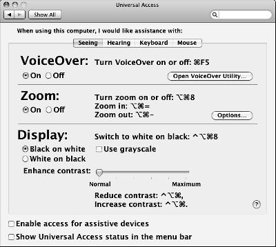 Chapter 1: Customizing OS X Make OS X Accessible 1. Open System Preferences and then click the Universal Access icon. 2.