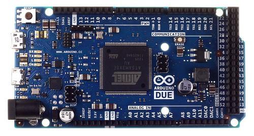 Arduino Due The Due has a 32-bit ARM core that can outperform typical 8-bit microcontroller boards.