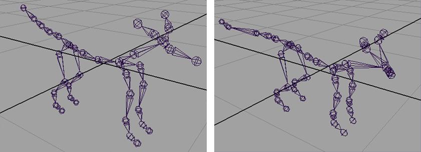 0.141 seconds. Figures 7 and 8 show other results created by our method. (a) (b) Figure 6. The skeleton transformation result shown in Maya.