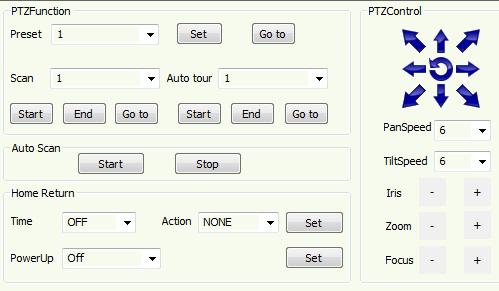 (2) In PTZ function area, basic PTZ functions can be set and controlled.