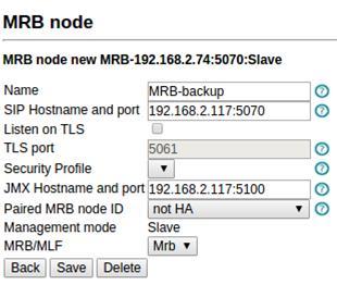 It provides two main options: Manage, which allows manipulation of an existing MRB node in a cluster, and Add MRB Node, which allows the addition of a new MRB node in a cluster.