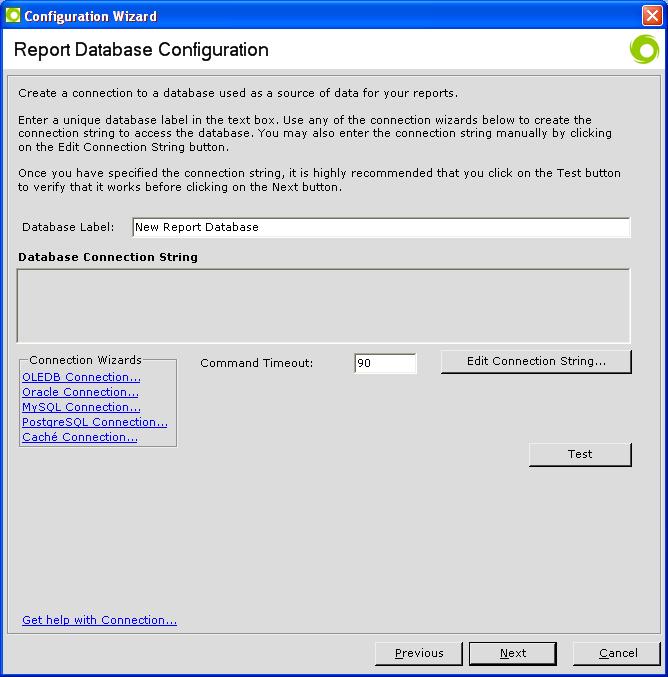 The Report Database Configuration dialog will be presented.