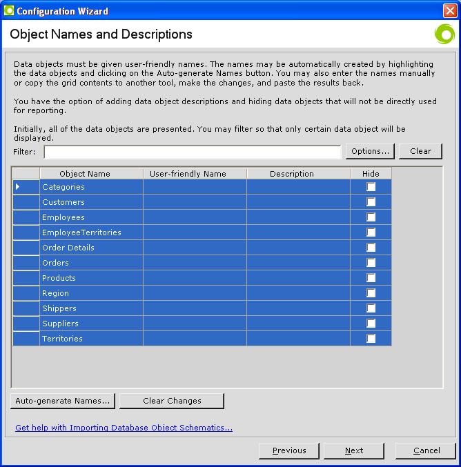 Page 15 The Object Names and Descriptions dialog is presented. Creation of friendly labels is required as part of the configuration process.