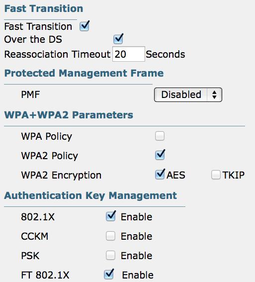 Secure Fast Roaming Voice-Enterprise and 802.11k and 802.