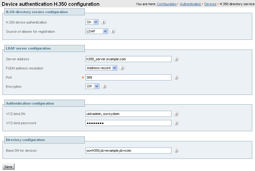 Authentication methods 3. Click Save. The current status of the connection to the specified LDAP server is displayed at the bottom of the page. Using an H.