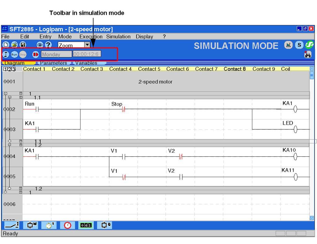 Familiarization With the Software Description of the Screen in Simulation Mode Presentation Simulation mode is used to check the program operation.