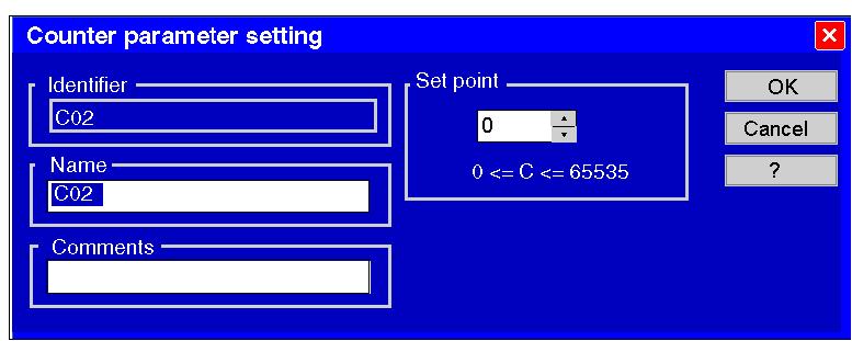 Creating a Program Defining and Setting Counter Parameters in Diagram Mode To define the counter parameters, proceed as follows: Step Action 1 In Diagram mode, double-click on the counter whose