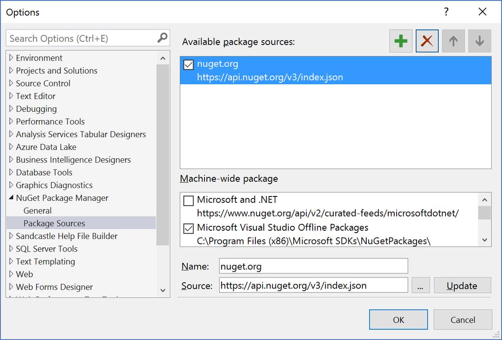 2. Under the listed options, select NuGet Package Manager > Package Sources. Figure 1 Package Sources 3.