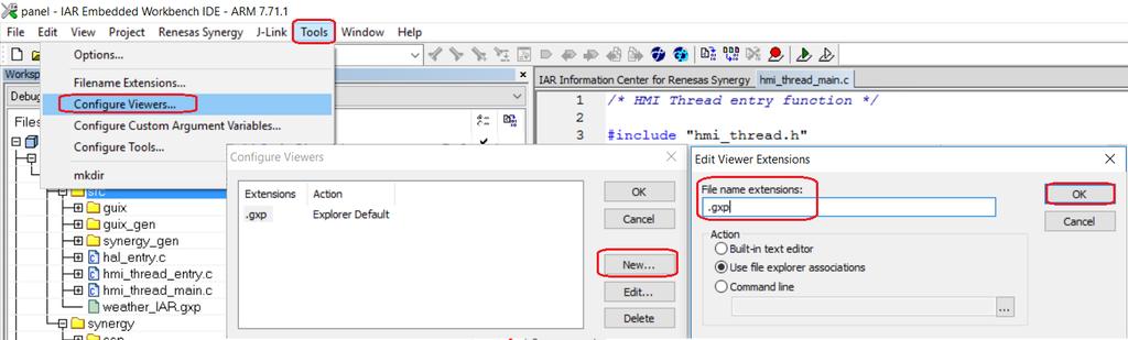 c and.h files. Figure 24 Add.gxp files 2. The IDE will only recognize the.gxp extension and the correct viewer after adding the.gxp in the viewer options in Tools > Configure Viewers.