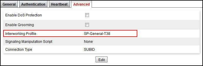 In the Advanced tab, set the Interworking Profile field to the interworking profile for MTS defined in Section 7.5.2. 7.8.