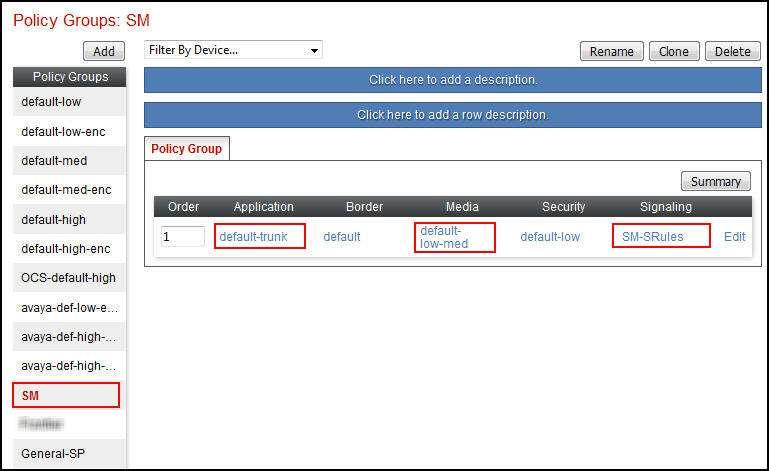 7.11.1. Endpoint Policy Group Session Manager For the compliance test, the endpoint policy group SM was created for Session Manager as shown below.