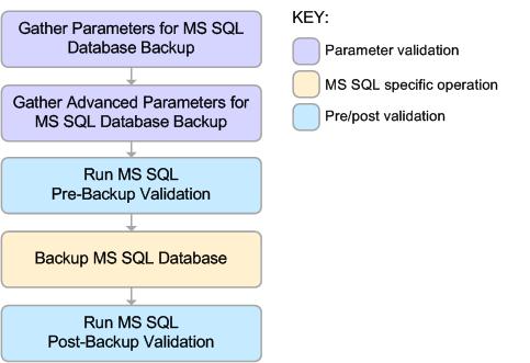 Chapter 3: Workflow Details How this Workflow Works This topic contains information about the Backup MS SQL Database workflow: Validation Checks Performed The workflow checks the following things