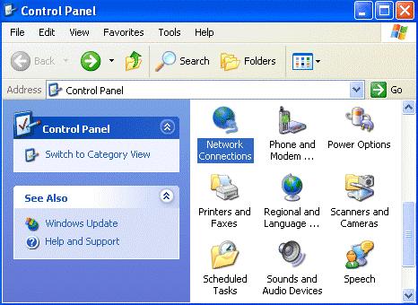 Configuring PC in Windows XP 1. Go to Start / Control Panel (in Classic View).