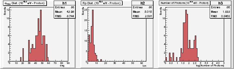Results Distributions for 10 3 proton showers of 10