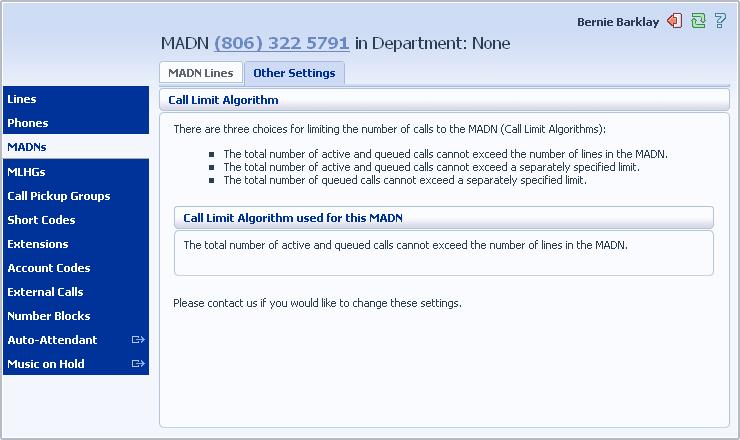 Figure 23: MADN Other Settings Tab 5.3 Changing MADN settings To view and change the settings for the MADN line, follow these steps: 1.