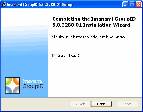Installing and Removing GroupID Figure - The Install Wizard Completed page Launching GroupID You can launch GroupID from the Windows Programs menu by pointing to Imanami, GroupID 5.