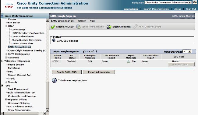 Enable SAML SSO 1. Log into the UCXN Administration user interface. 2.