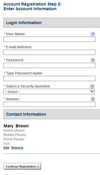 6. Once all of the Login and Contact Information has been entered select the Continue