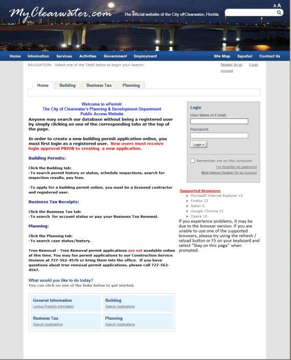 Search for Records 1. To search for records, go to the Planning and Development home page on www.myclearwater.