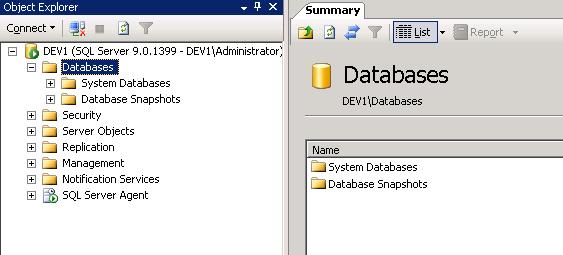 Here is what SQL on DEV1 looks like (no database, no