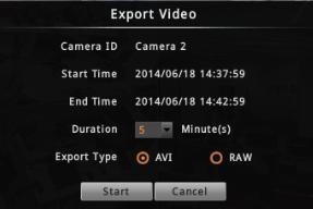 export video of the selected channel to.avi or.raw file. The provided exported video duration is from 1 minute ~ 30 minutes. 1. Select a channel and click 2.