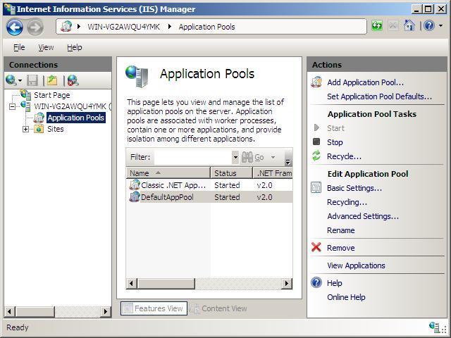 3. In the left pane, select Application Pools. 4.