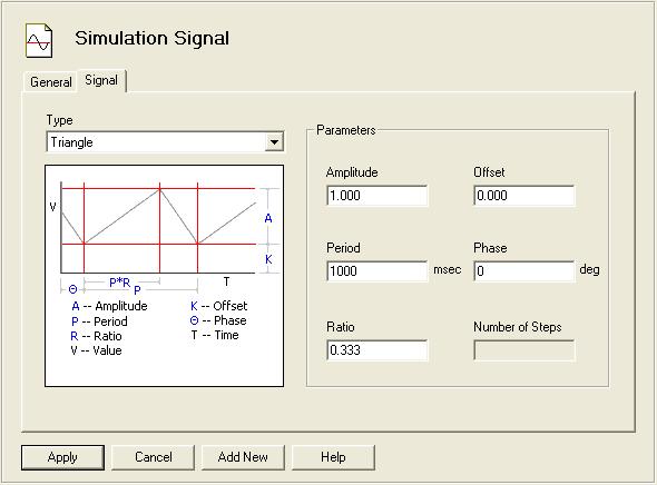 Description This optional field further describes the simulation signal. It can be up to 255 characters long. Signal Tab Type Select the simulation signal type from the drop-down box.