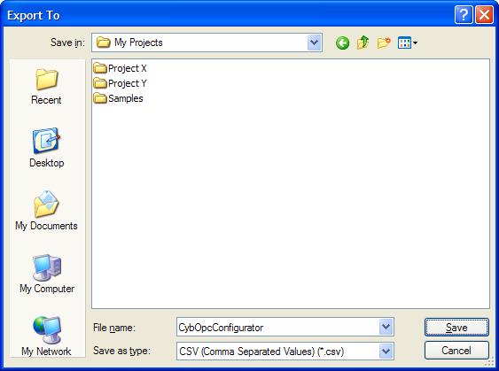 The Export Type dialog box opens. 2. From the Save As drop box, select the format to use for the exported file. Your choices are: Comma separated values Tab separated values XML file 3.