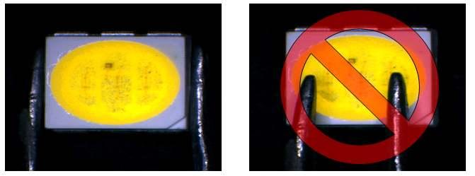 (3) Pick and Place Do not touch the silicone resin part with fingers. Use tweezers referring to below pictures.