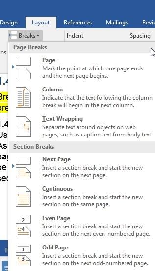 13 2.4.2 Section breaks Section breaks can be used to change the layout or format of a document.