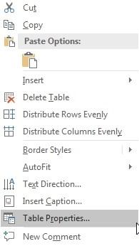 table (e.g. Text direction, Row/Column distribution, Borders) Select the Row tab.