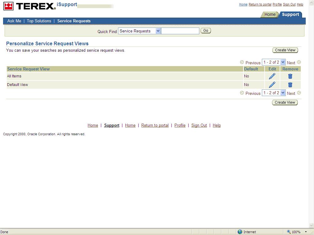 Lesson 3: Service Request Management 4. The Personalize Service Requests Views page displays.