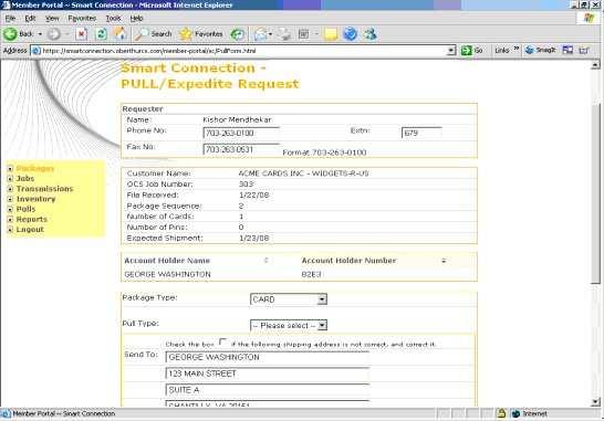 Figure 32 The Package Details Screen Click Get Pull Form to access the Pull/Expedite Request.