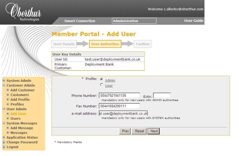 Primary Customer Select the Primary Customer for the user from the list provided.