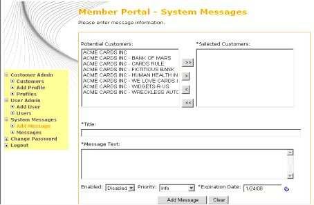 The Member Portal System Messages screen is displayed.