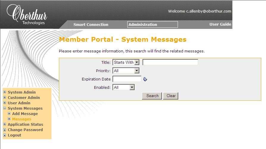 The Member Portal System Messages screen is displayed.