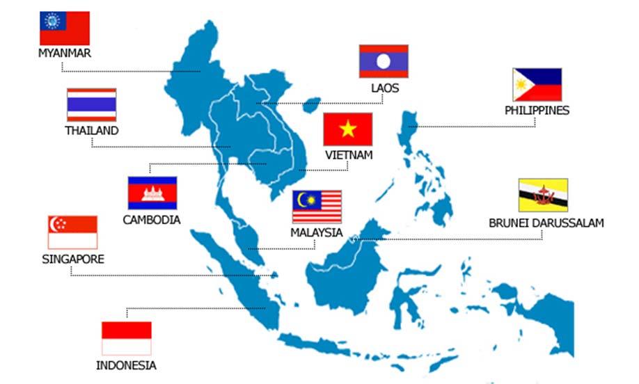 The Association of Southeast Asian Nations (ASEAN) consists of 10 countries with 600 million people.