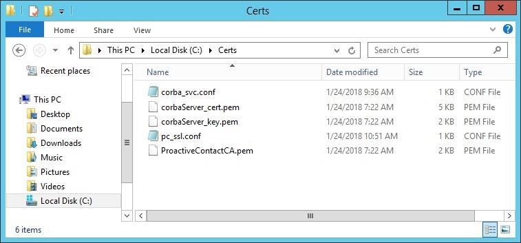 8.1. Administer Encryption Keys and Certificates From the Qfiniti Observe server, create a folder under the C: directory along with a desired name, in this case Certs.